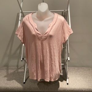 Lightweight blush pink short sleeve blouse.